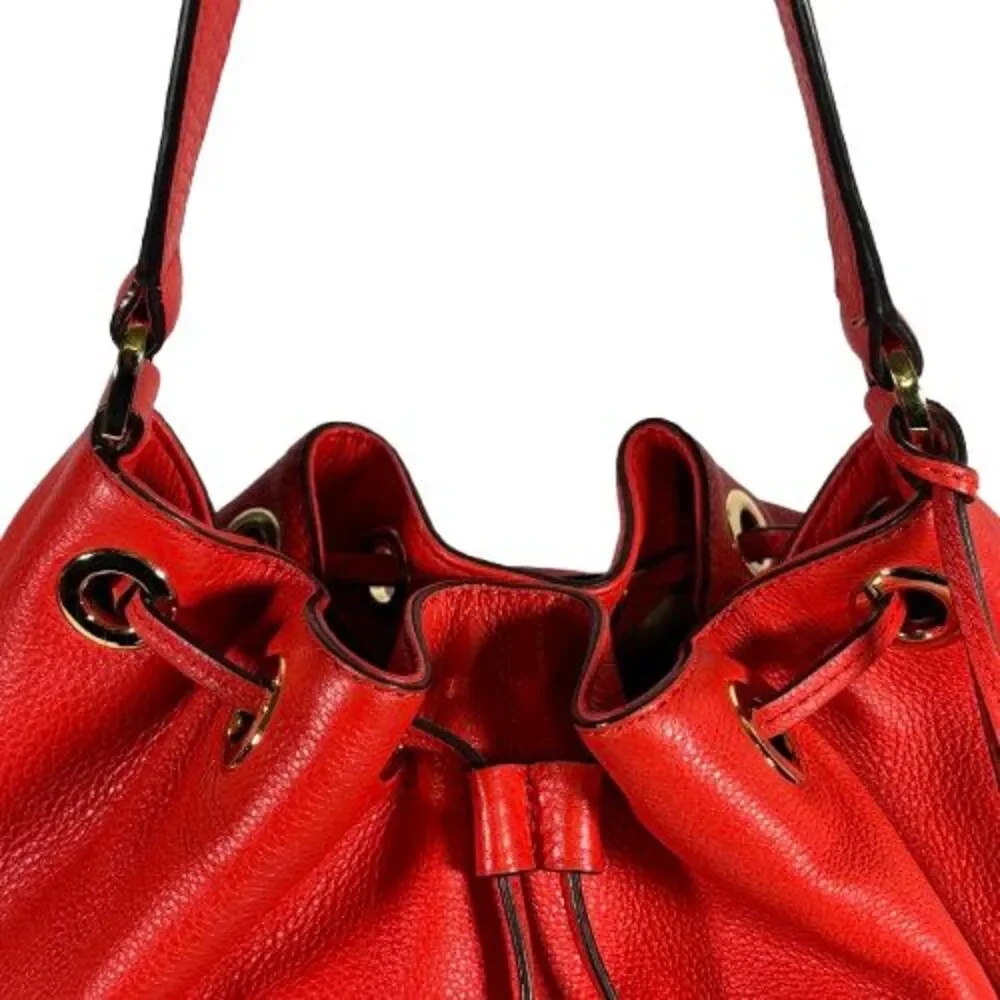 Michael Kors Jules Colorblock Mandarin Orange Leather Drawstring Shoulder Bag